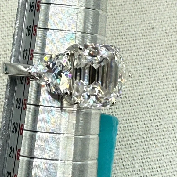 7.40 CTW Moissanite Three Stone Asscher Cut Ring 925 Silver Size 8 NWT - Picture 11 of 17